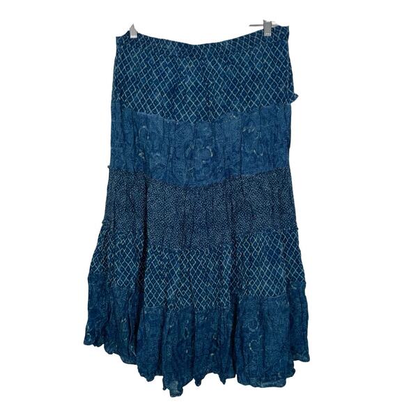 Lauren Ralph Lauren Blue Print Boho Patchwork Tiered Midi Skirt    Size: 1X - Picture 2 of 3